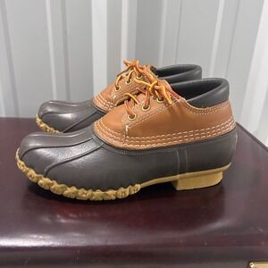 LL Bean Women sz 6M Gumshoe Bean Boots Brown Tan Leather Rubber Duck Boots USA